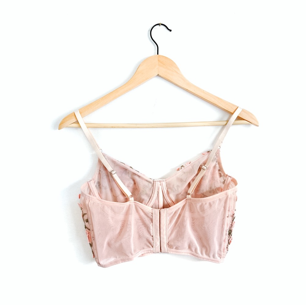 Floral Embroidered Pink Crop Bustier Top - Size Large - Picture 3 of 4